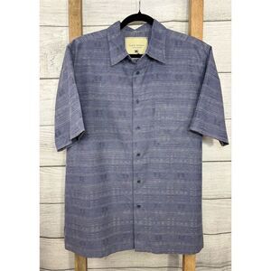 Island‎ Republic Men's Silk Short Sleeve Button-Up Shirt Blue Size L